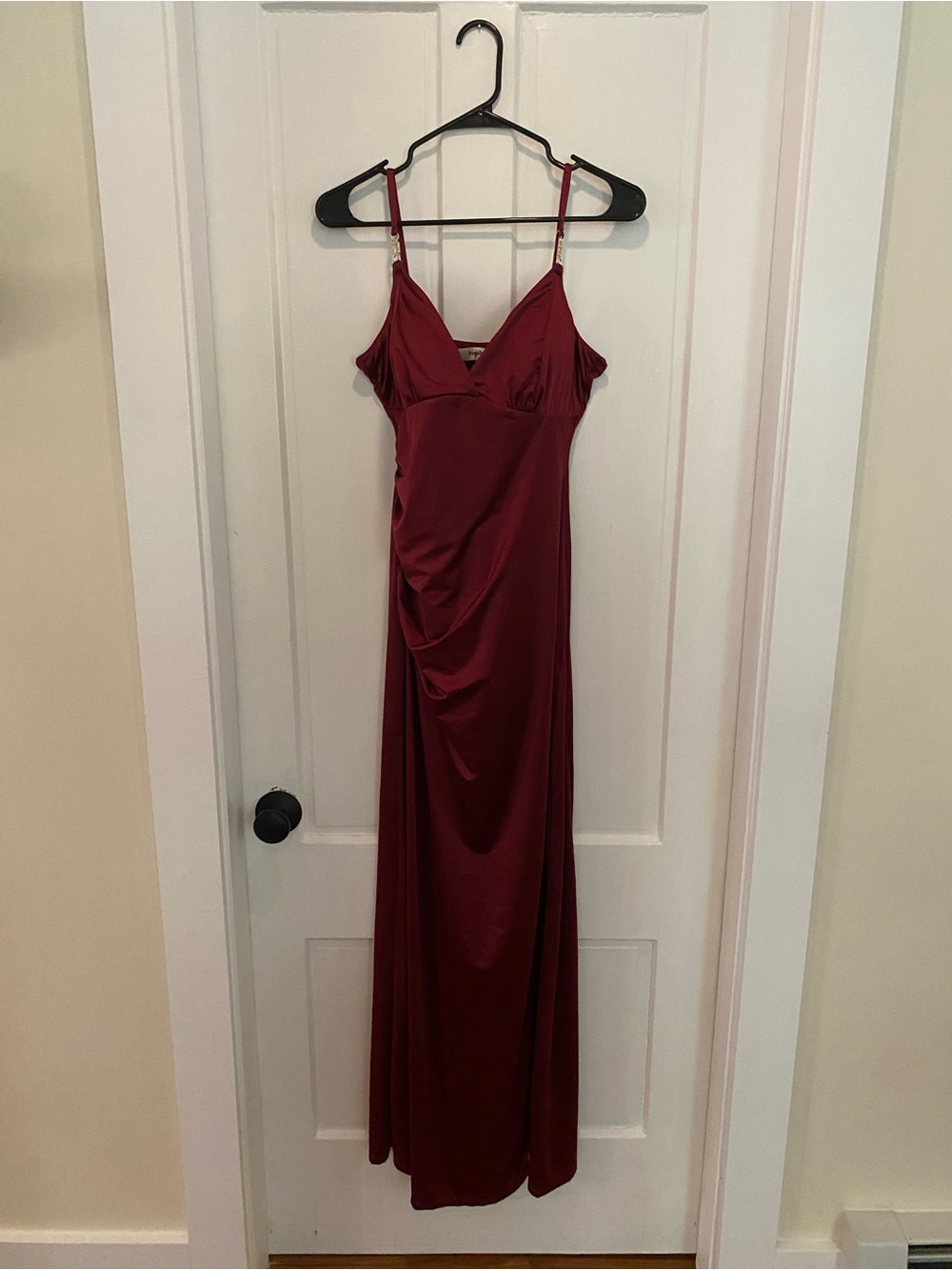 Women’s Burgundy Maxi Slip Dress with Side Slit - Picture 6 of 9